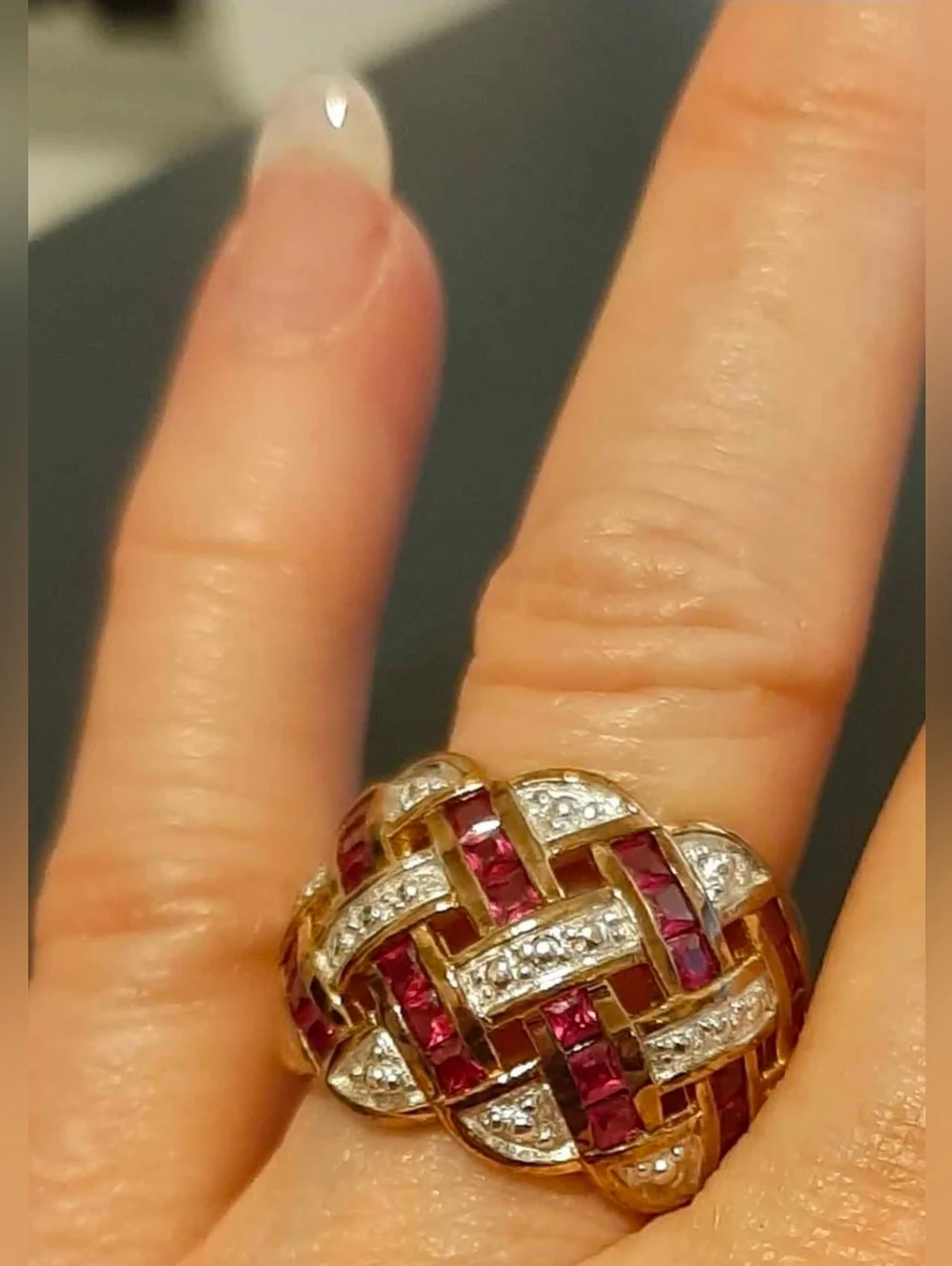 Wide Ruby CZ Ring size 6
